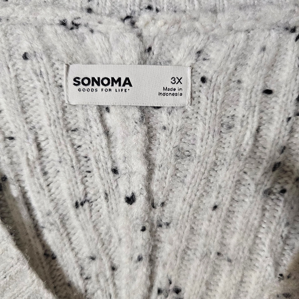Sonoma White & Grey V-Neck Sweater with Chunky Knit - Picture 4 of 5